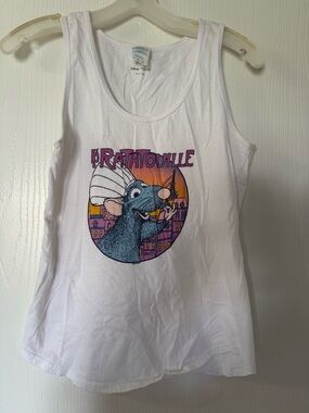 Disney White Ratatouille Graphic Tank Top with Purple and Orange Print